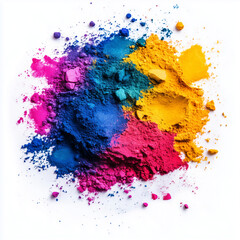 Fototapeta premium Holi. Colorful powder (Gulal) in vibrant colors on a white background