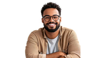 Smiling man with glasses in casual attire poses