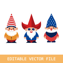 Cute 4th of July, american gnomes boy vector collections