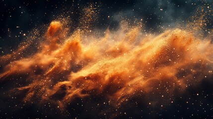 Fototapeta premium Abstract golden explosion forming delicate patterns, soft glow on black 