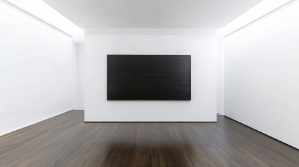Minimalist Art Gallery Interior with Black Canvas on White Wall