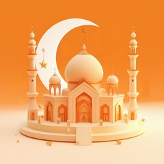 A beautiful mosque with crescent moon and star decorations