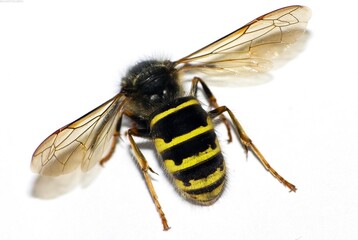 Honey bee, wasp or hornet close view. Insect in the natural habitat