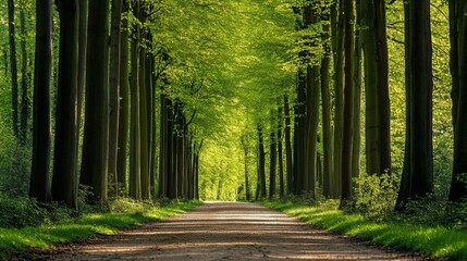 Verdant Tunnel of Beech Trees Bathed in Sunlight and Greenery