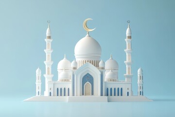Obraz premium A Beautiful White Mosque with Golden Crescent Ornamented on Top