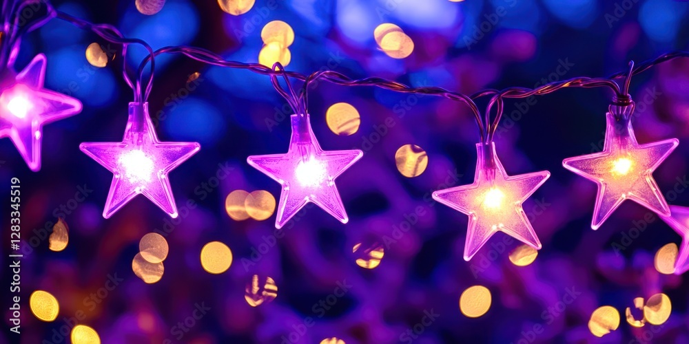 Poster string of lights with five pink stars