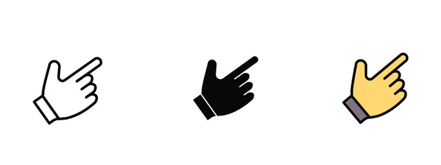 Set of 3 pixel perfect Cursor finger icon with 1 unexpanded, 1 silhouette, a simple and clear cursor finger icon representing clicking or interaction.