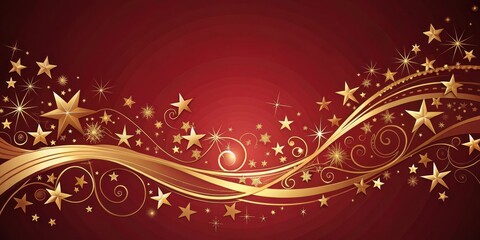 Elegant gold stars and swirls on a deep red background with subtle gradient effect