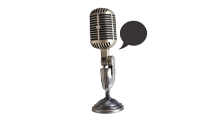 Vintage mic with speech bubble on white