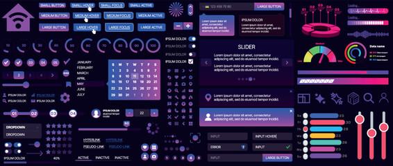 A set of UI components for mobile apps and websites. Includes buttons, panels, menus, sliders, and charts. Modern design for easy interaction, data management, and automation.