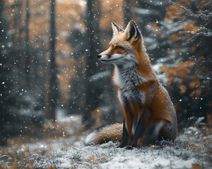 Obraz premium Winter Fox in Snowy Forest