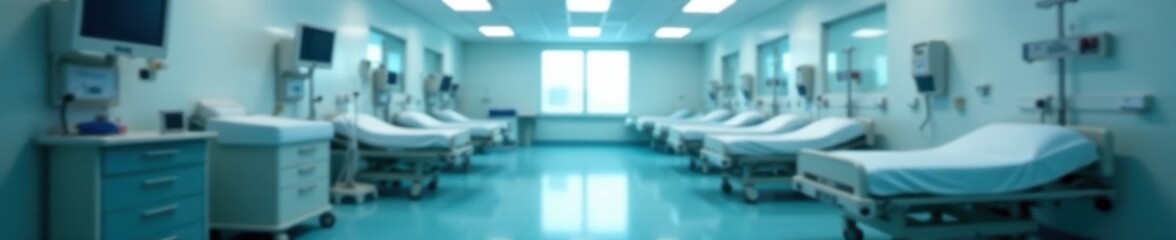 Abstract hospital setting, defocused equipment and beds, healthcare background, generic, abstract