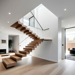 Floating Staircase in a Modern Home: A staircase with thin wooden treads and a hidden support system, creating a weightless effect.
