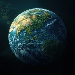 Fototapeta premium Stunning 3D Render of Earth with Realistic Textures and Soft Sunlight Highlighting Africa and Europe