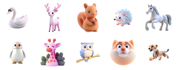 Obraz premium Animal Figurines Cute Playful Colorful Design