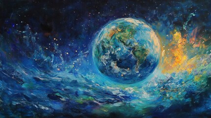 Fototapeta premium Vibrant Cradle of Blue Oceans and Verdant Lands in Space