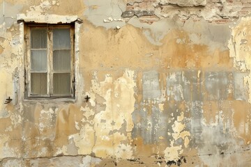 Photo of Beige wall of old abandoned industrial building. Background texture for backdrops or mapping