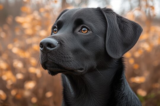 A black dog with brown eyes is looking at the camera