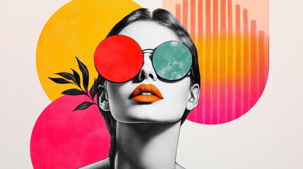Modern Artistic Portrait with Colorful Sunglasses and Bold Graphics