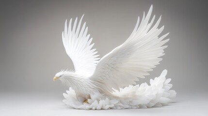Obraz premium Majestic White Eagle Sculpture with Outstretched Wings and Feathers