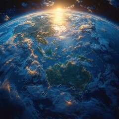 Realistic 3D Earth Globe View of Oceania and Asia Pacific Region