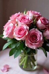 Obraz premium Full, vibrant pink rose wedding bouquet Stunning arrangement , roses, bouquet, elegant