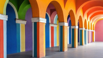 Vibrant Arches in Colorful Architectural Passageway in Bright Hues