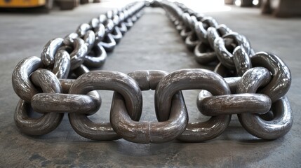 A chain of metal links is shown in a close up