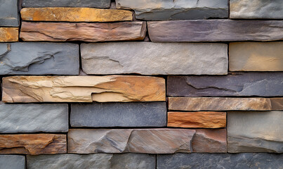 Stacked flagstone bricks wall in earthy tones for rustic, natural architectural beauty