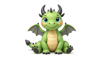 Naklejka premium The fantasy world of cute little green dragons