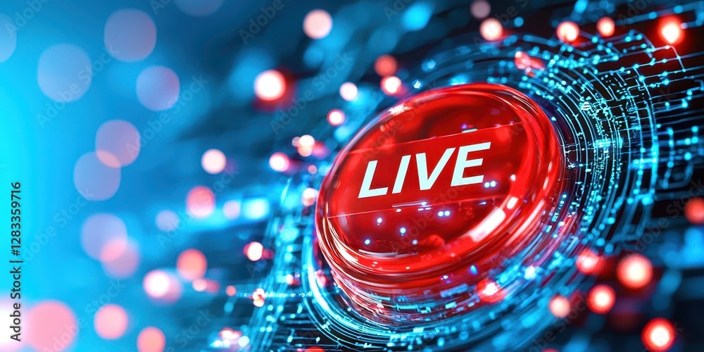 Poster Red button with the word live written on it