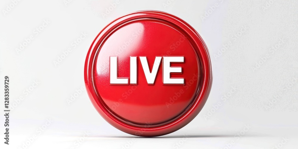 Poster red button with the word live written in white
