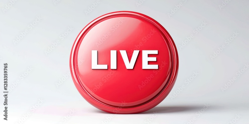 Poster Red button with the word live written on it
