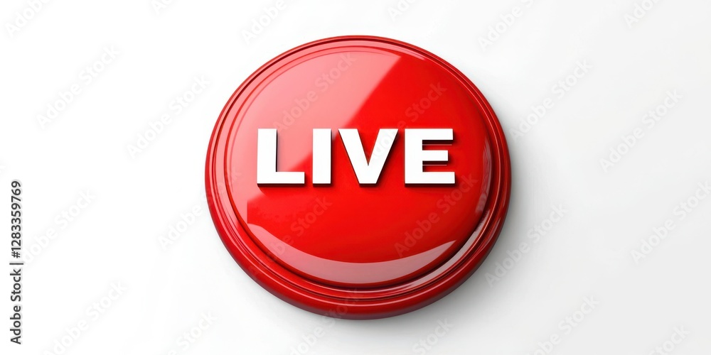 Poster Red button with the word live written on it
