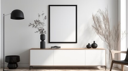 Minimalist Interior Design Scene with Empty Frame and Natural Light