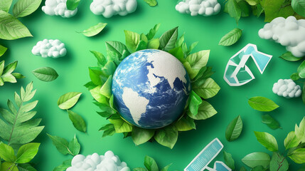 Save planet posters with Earth globe and green leaves. Vector vertical banners of ecology conservation, protect environment with cartoon illustration of blue planet with clouds and recycle sign