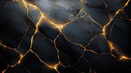 Luxurious Black Marble Texture with Golden Veins and Cracks
