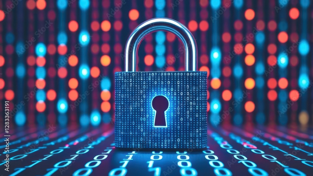 Poster blue lock with a keyhole is shown on a computer screen