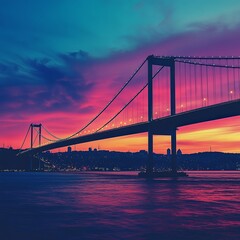 Fototapeta premium Bosphorus Bridge, the first lights of the morning. Istanbul Turkey.