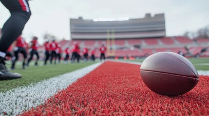 College stadium with a football player preparing for a kick-off. Featuring focus and precision