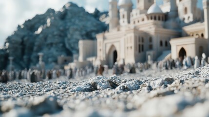 Miniature Landscape with Sandstone Structures and Tiny Figures