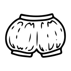 Baby diaper pants. Hand drawn doodle. Newborn item. Fabric clothes for a small child. Childhood. Vector line art illustration.