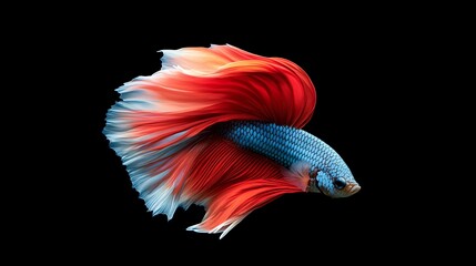 Fototapeta premium Vibrant Betta Fish with Flowing Fins in Deep Black Background
