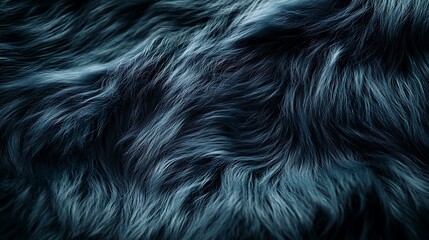 Fototapeta premium A close-up of plush fur transitioning from vibrant teal to charcoal black, arranged in soft, flowing curls, visible fine strands glowing under diffused light,