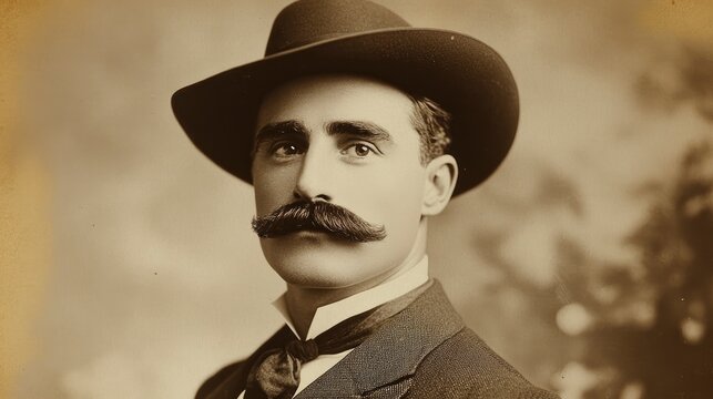 A vintage 1900s-style portrait of an elegant gentleman with a well-groomed mustache