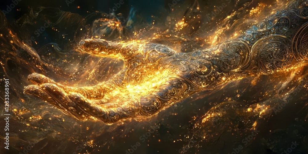 Poster hand is shown in a gold color with a lot of sparkles