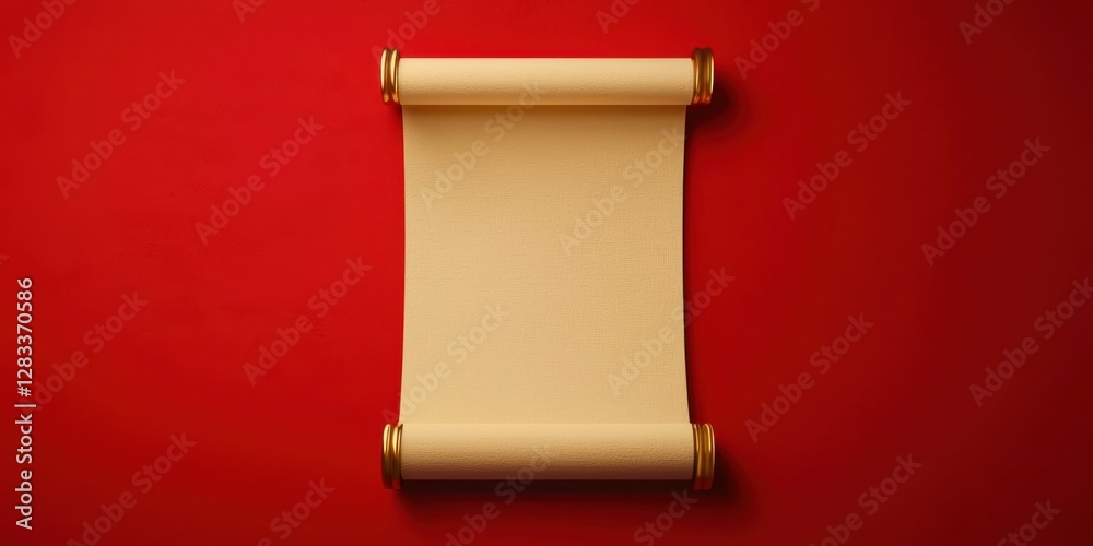 Poster Scroll of paper is on a red background