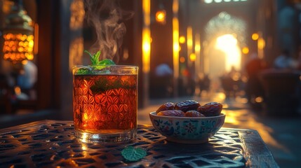 Moroccan tea at sunset market