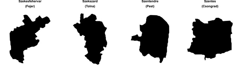 Szekesfehervar, Szekszard, Szentendre, Szentes outline maps