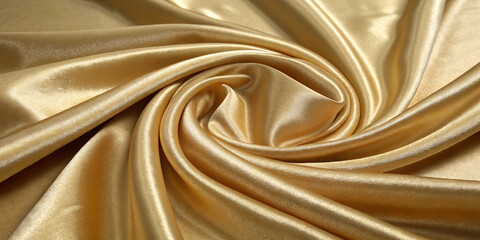  Golden silky fabric draped elegantly with soft folds and smooth texture creating a luxurious and visually appealing aesthetic